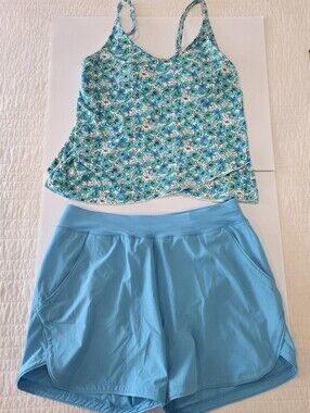 Lands End Tupil Tank 2 Piece Swim Short Set Womans Size 16 Shelf Bra